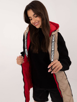 Hurt Beżowa dwustronna kamizelka damska z kapturem