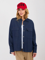 Granatowa jeansowa koszula z kieszeniami 