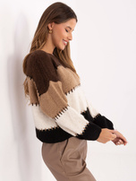 Brązowo-ciemnobeżowy damski sweter w paski