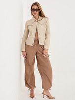 Beige Fitted Denim Jacket