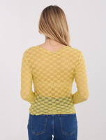 Limonkowa koronkowa bluzka z długim rękawem