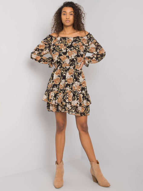 Czarno-beżowa sukienka hiszpanka we wzory Calgary