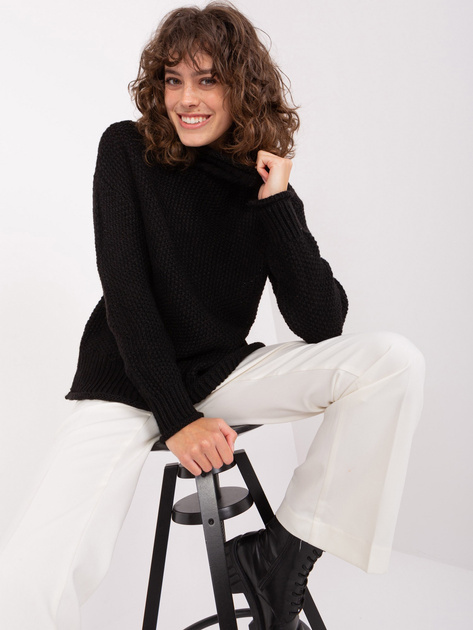 Hurtownia Czarny sweter z golfem o kroju oversize