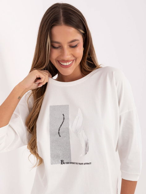 Ecru damska bluzka z błyszczącym nadrukiem