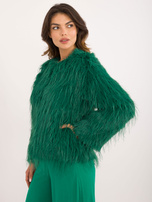 Hurt green women's fur jacket fastened with hooks.