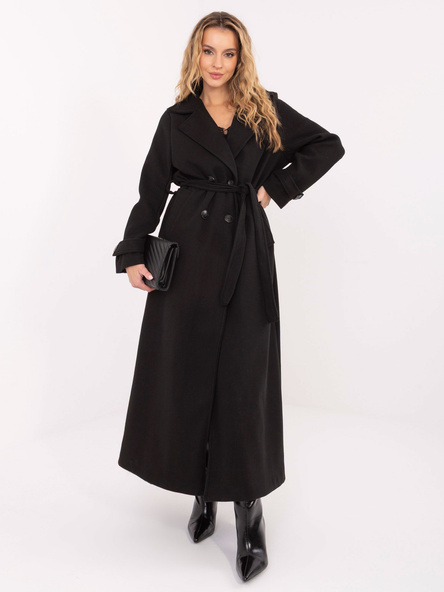 Czarny dwurzędowy płaszcz z kieszeniami