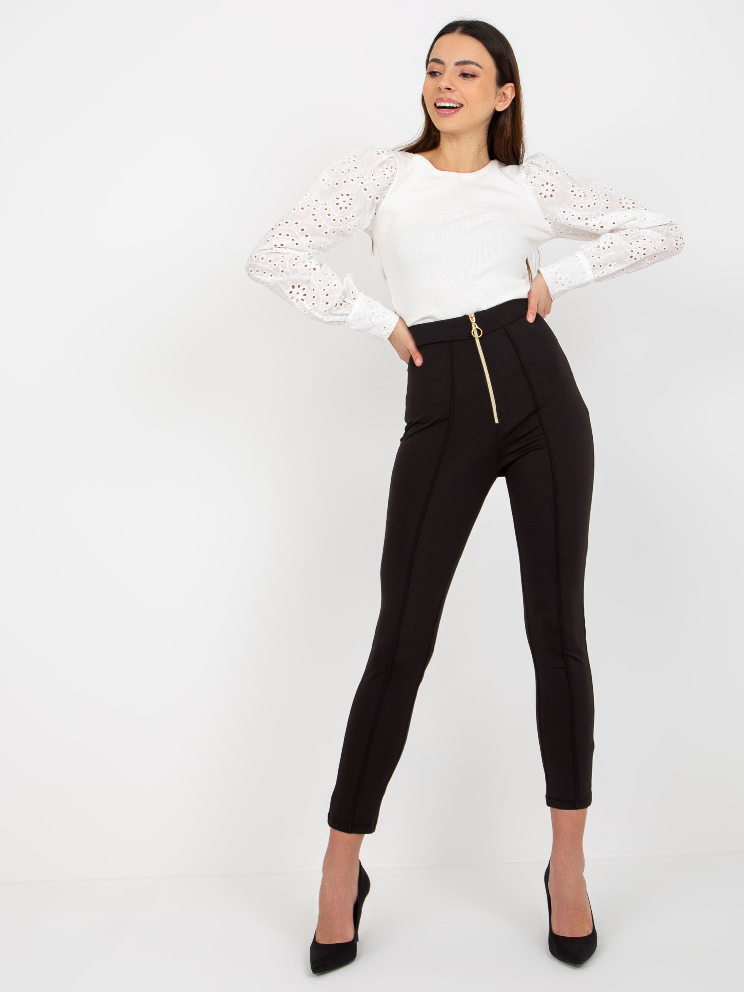 Czarne legginsy eleganckie z zamkiem OCH BELLA