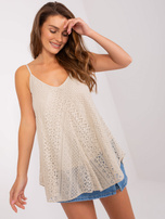 Hurt Beżowy rozkloszowany top z koronką OCH BELLA