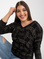 Hurt Schwarze Bluse in Übergröße mit Druck und 3/4-Ärmeln.