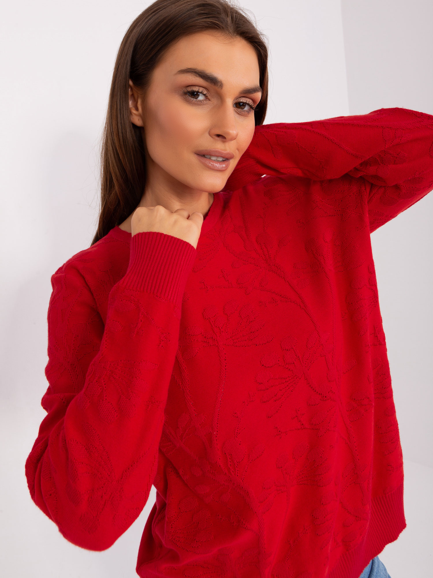 Großhandel Roter Pullover klassisch mit Mustern.