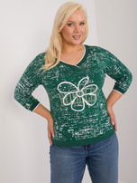 Hurt Ciemnozielona bluzka plus size z nadrukiem i dżetami
