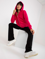 Großhandel Fuchsia Reißverschluss Basic Hoodie mit Taschen.