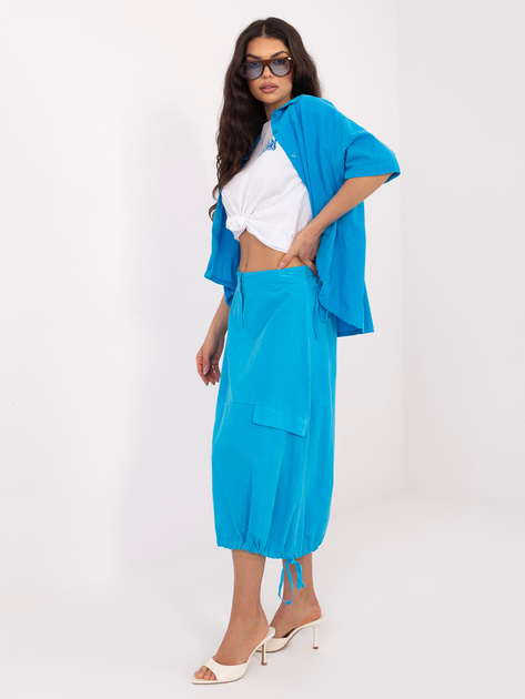 Niebieska sztruksowa spódnica z ściągaczami RUE PARIS