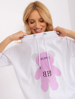 Hurt Ecru-fioletowy komplet dresowy z aplikacją 