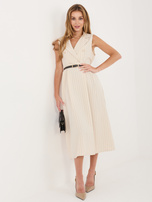 Beżowa elegancka sukienka z górą w stylu kamizelki