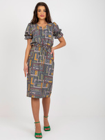 Hurt Khaki midi sukienka z printem i krótkim rękawem
