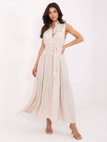 Jasnobeżowa letnia sukienka z kieszeniami