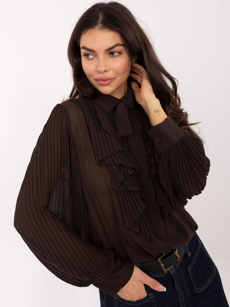 Czekoladowa elegancka koszula z wiązaniem