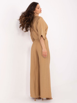 Camelowy letni komplet z szerokimi spodniami OCH BELLA