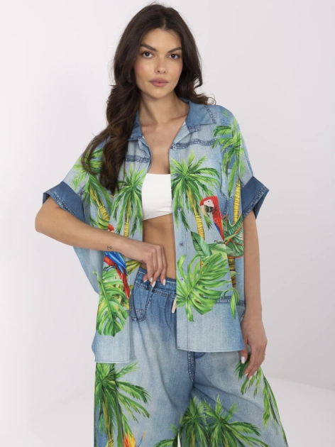 Niebieska damska koszula oversize od kompletu