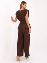 Ciemnobrązowy plisowany komplet bez rękawów