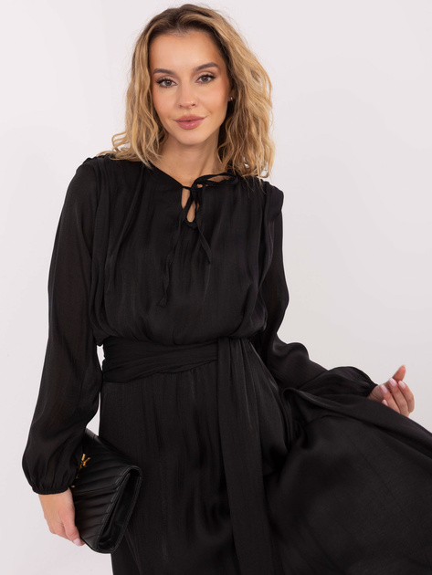 Czarna elegancka sukienka z wiązanym dekoltem RUE PARIS