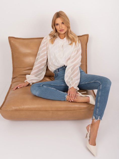 Hurt Jasnobeżowa klasyczna koszula z ozdobnym zapięciem