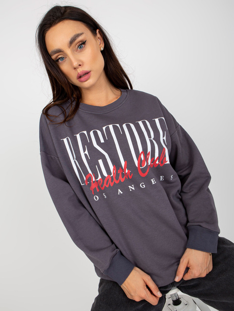 Hurtownia Ciemnoszara bawełniana bluza z nadrukiem