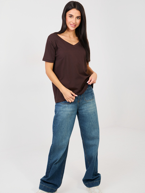 Czekoladowy t-shirt basic z bawełny RUE PARIS