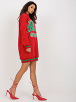 Hurtownia Czerwona długa bluza dresowa z kieszeniami