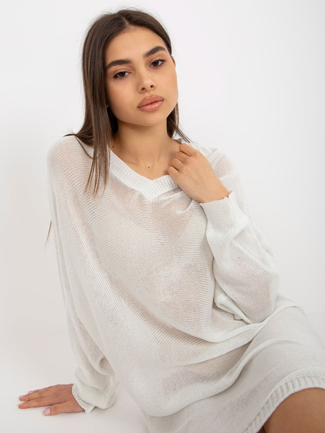 Hurt Biała letnia sukienka dzianinowa z dekoltem V