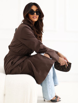 Brązowy dwurzędowy trencz z paskiem RUE PARIS 