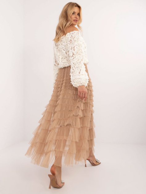 Hurt Camelowa długa spódnica tiulowa z falbanami