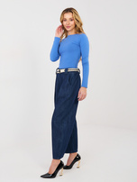 Granatowe jeansy wide leg z nogawką 7/8 RUE PARIS 