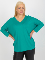 Turquoise loose plus size basic blouse made of viscose.