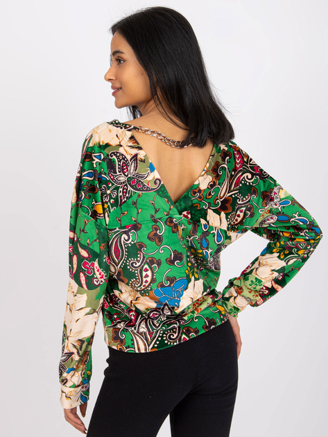 Zielona wzorzysta bluzka z łańcuszkiem Nicola
