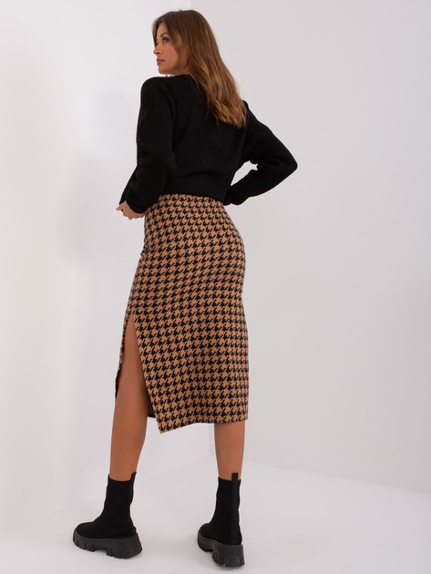 Hurt Camelowo-czarna spódnica dzianinowa w pepitkę