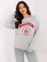 Hurt Jasnoszara damska bluza oversize z naszywką