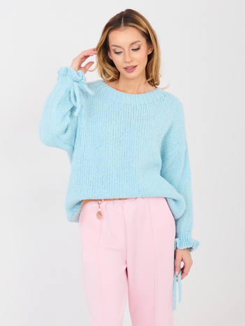 Pastelowy niebieski sweter z domieszką wełny