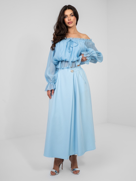 Pastelowa niebieska elegancka spódnica midi