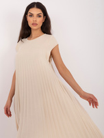 Beżowa koktajlowa sukienka bez rękawów RUE PARIS 