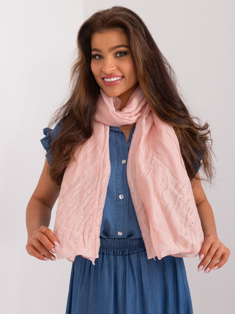 Hurt Jasnoróżowa damska chusta z dżetami