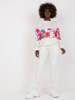 Hurt Biały dwuczęściowy komplet welurowy z nadrukiem RUE PARIS