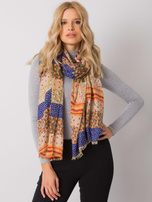 Ciemnobeżowo-niebieska chusta w kolorowe wzory