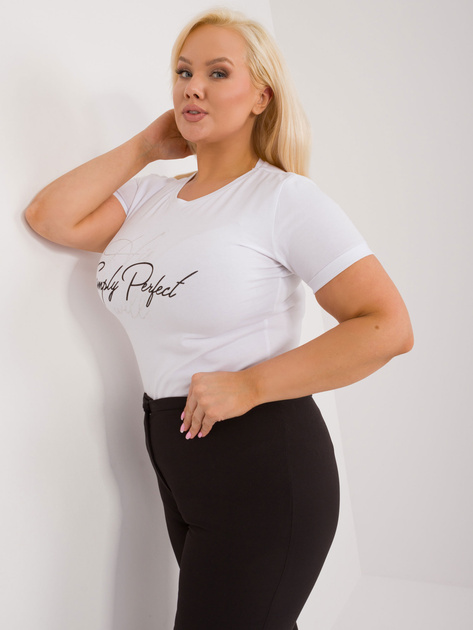 Hurtownia Biały bawełniany t-shirt plus size z dżetami