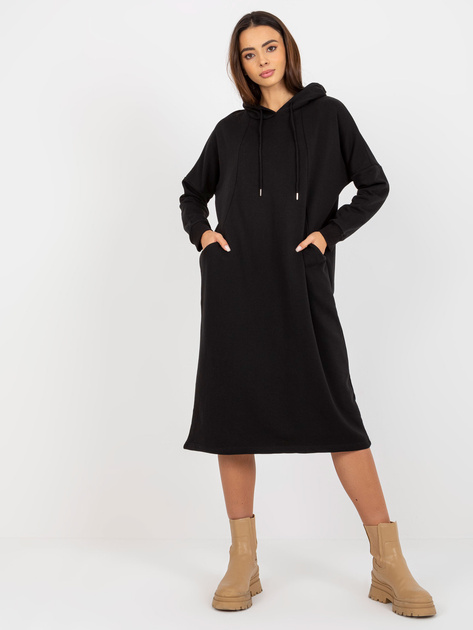 Hurt Czarna midi sportowa sukienka basic z kieszeniami