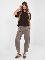 Czekoladowa bluzka basic o kroju oversize RUE PARIS 