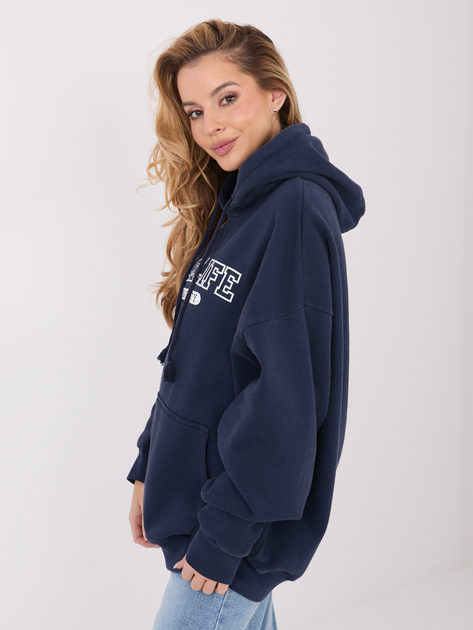Granatowa damska bluza kangurka z napisem