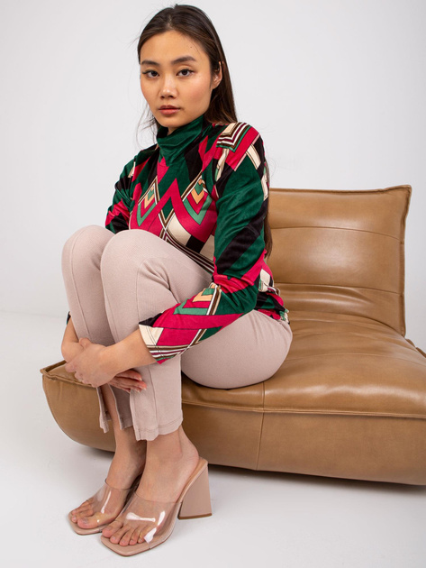 Zielono-fuksjowa bluzka welurowa z długim rękawem Biloxi