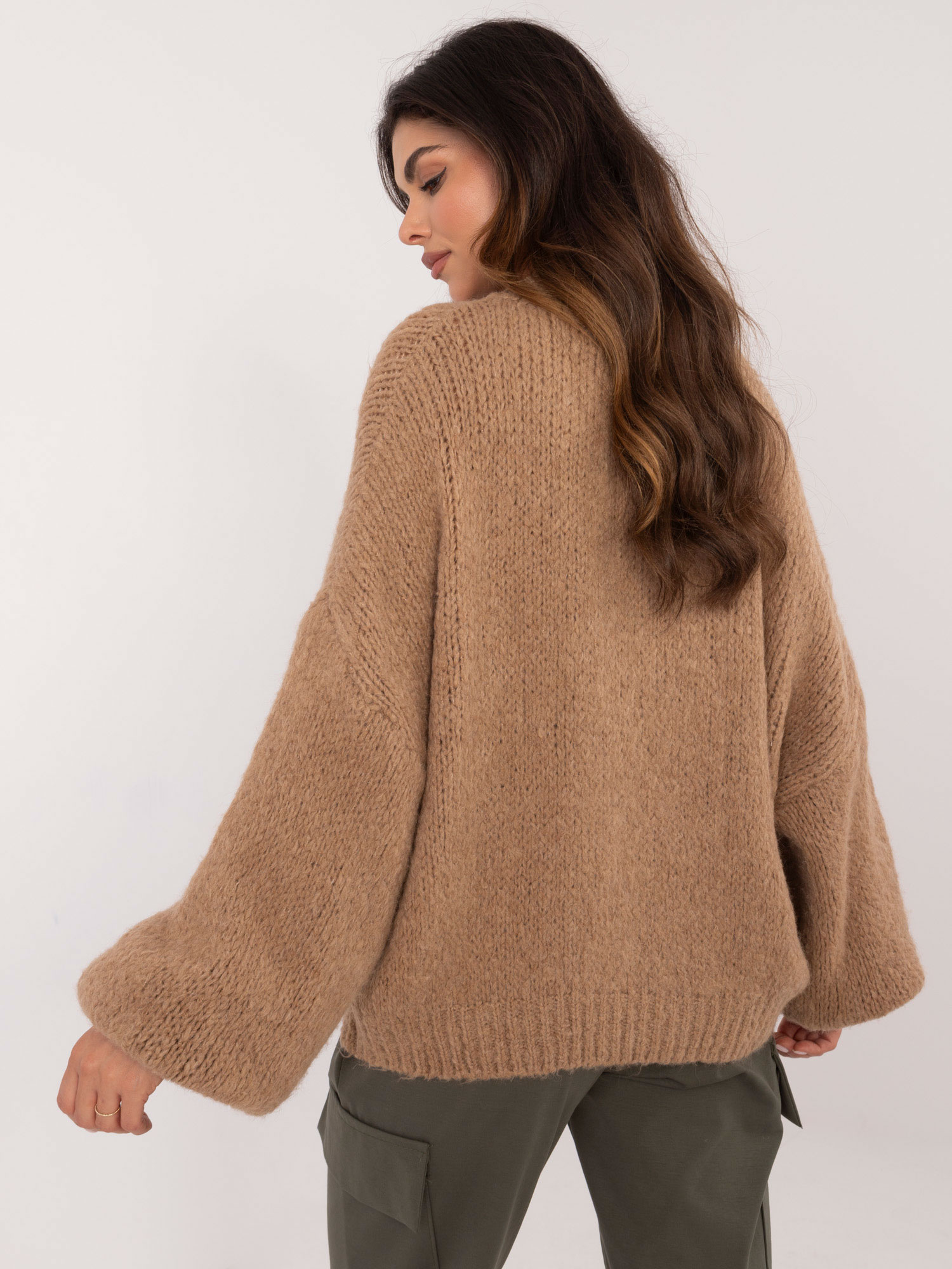Hurt Camelowy damski dzianinowy sweter oversize OCH BELLA